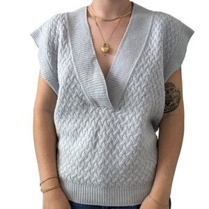 Vintage Geoffrey Beene Light Blue Lambswool Angora cable Knit Sweater Vest Sz M